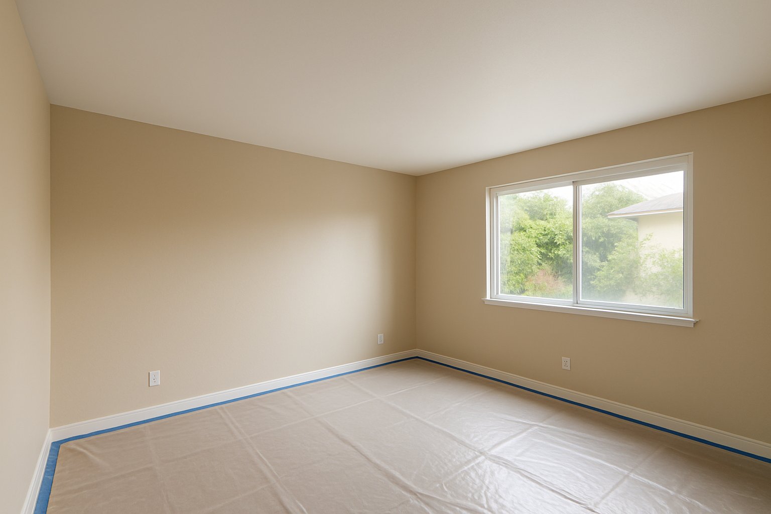 Bright room with a newly smoothed ceiling